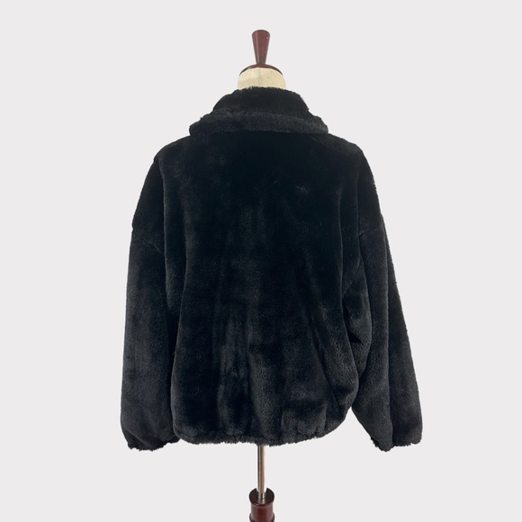 NWT - Lucky Brand XL Bomber Jacket Faux Fur Black - Picture 11 of 16